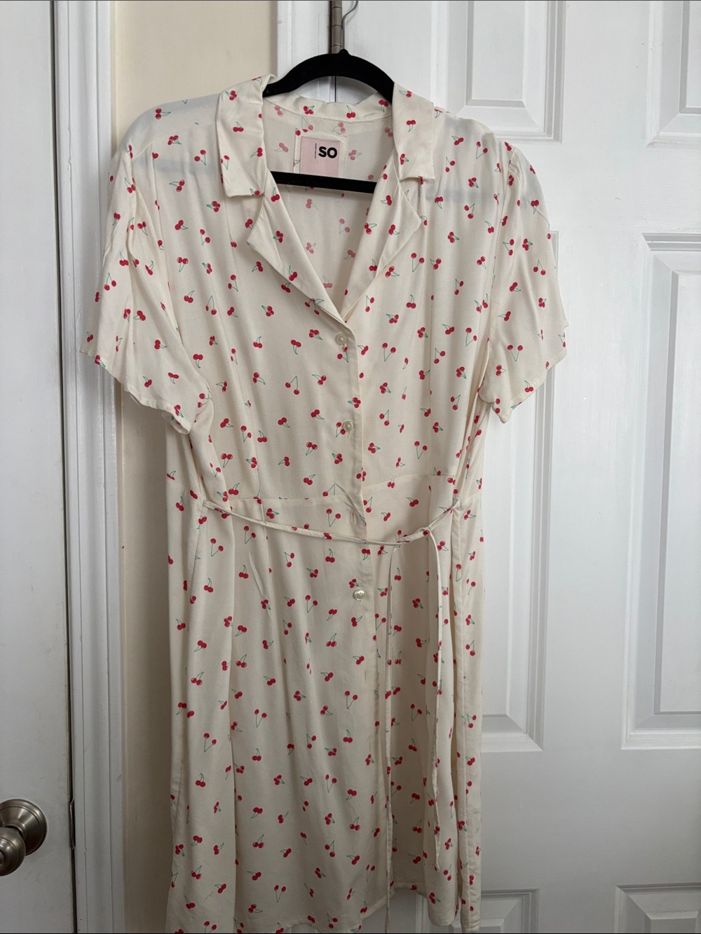 SO Cream Midi Shirt Dress / Tunic with Cherry Print